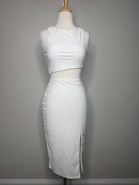 superdown White Cut-Out Midi Dress with Side Slit Wedding Beach Vacation Size SM